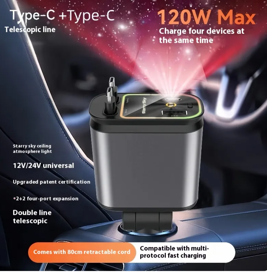 Retractable 4-in-1 Car Charger
