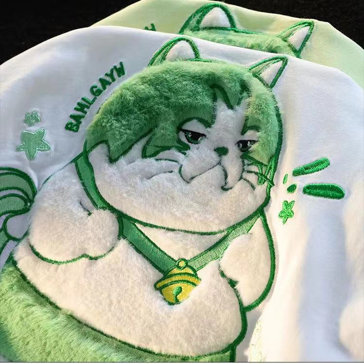 Embroidered Cartoon Cat Tee