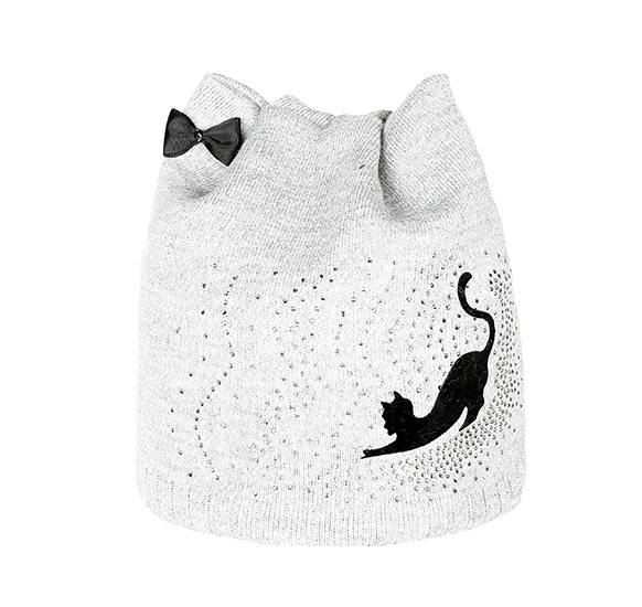 Cat Ear Knit Hat with Bow