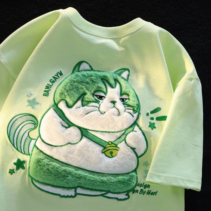Embroidered Cartoon Cat Tee