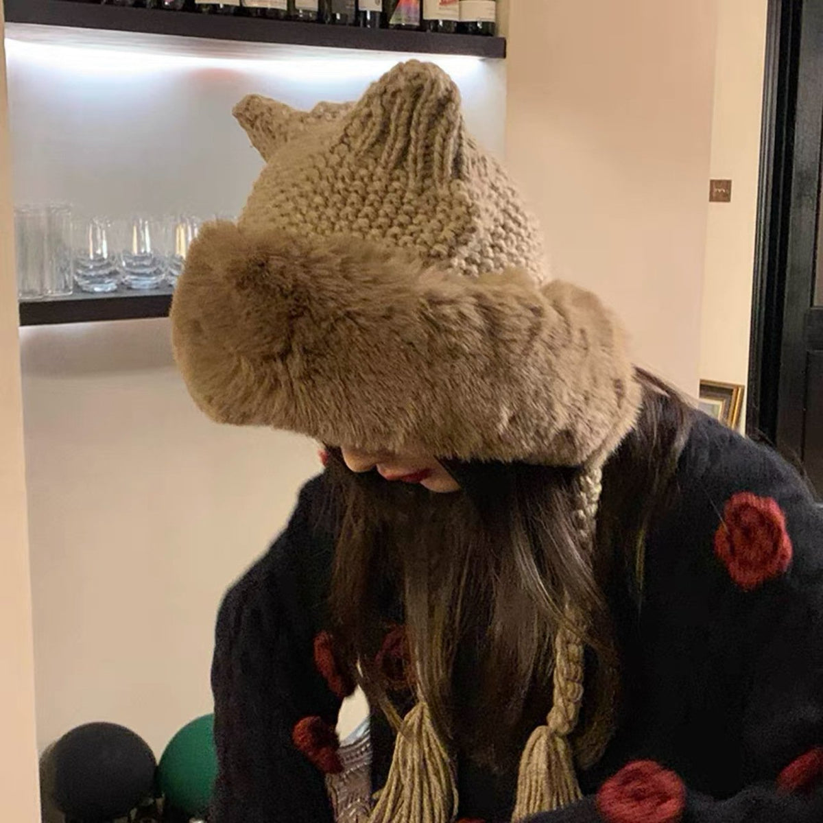 Plush Cat Ear Knit Hat