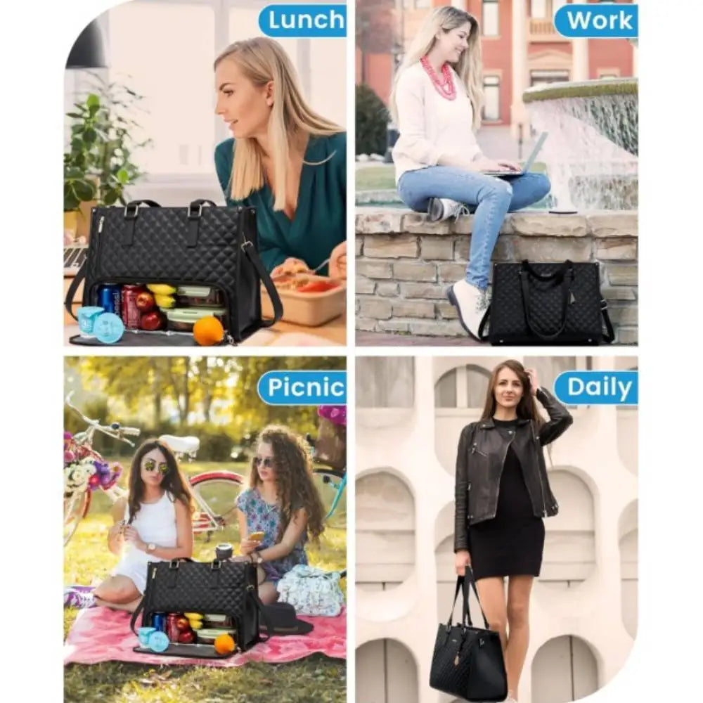 Quilted Lunch Tote with Insulated Cooler Bag