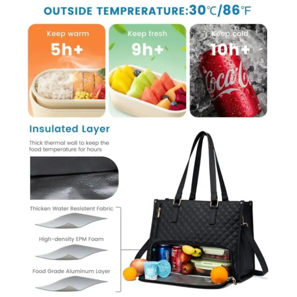 Quilted Lunch Tote with Insulated Cooler Bag