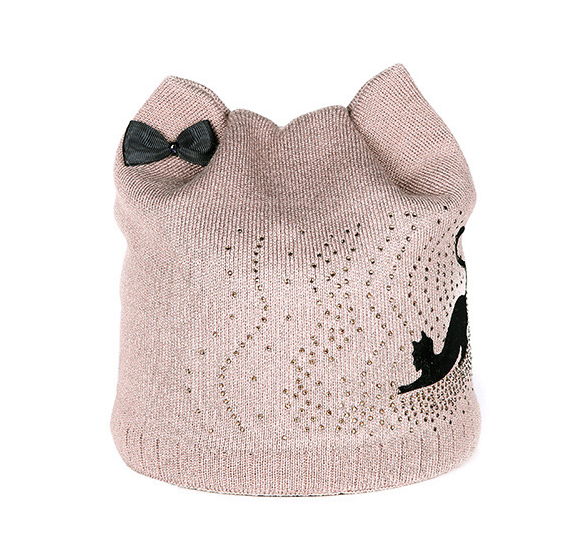 Cat Ear Knit Hat with Bow