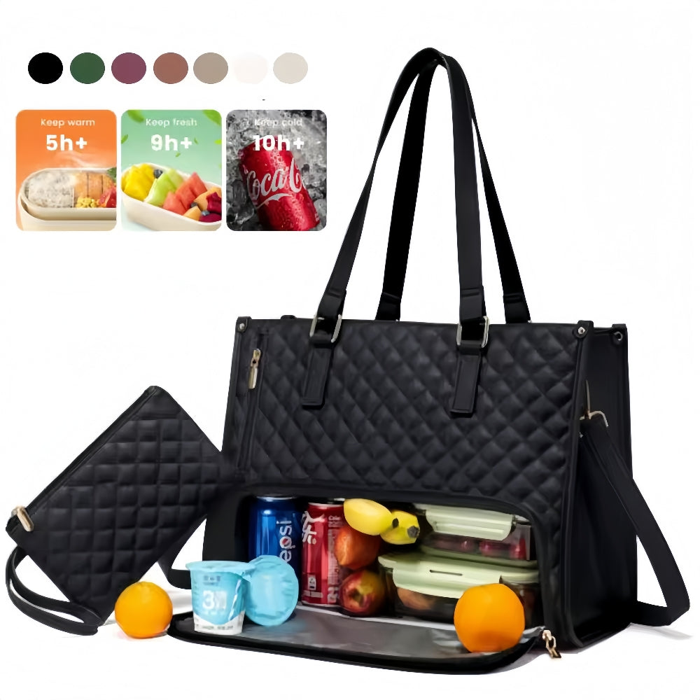 Quilted Lunch Tote with Insulated Cooler Bag