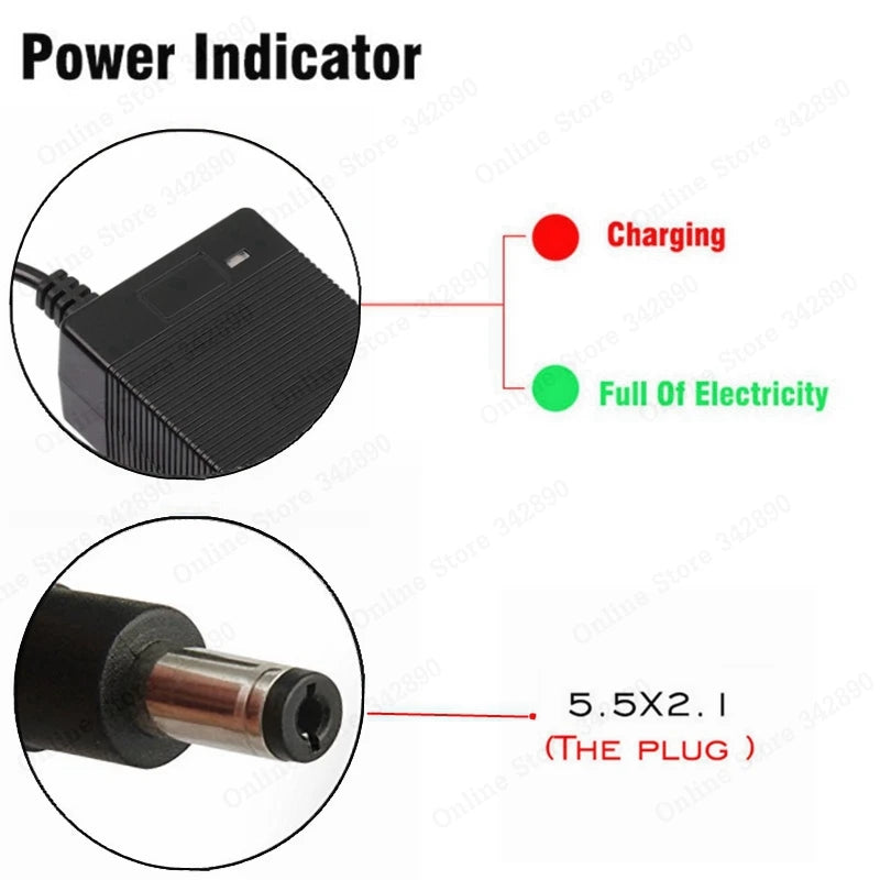 42V 2A Charger for 36V Lithium Battery Packs (US Plug)