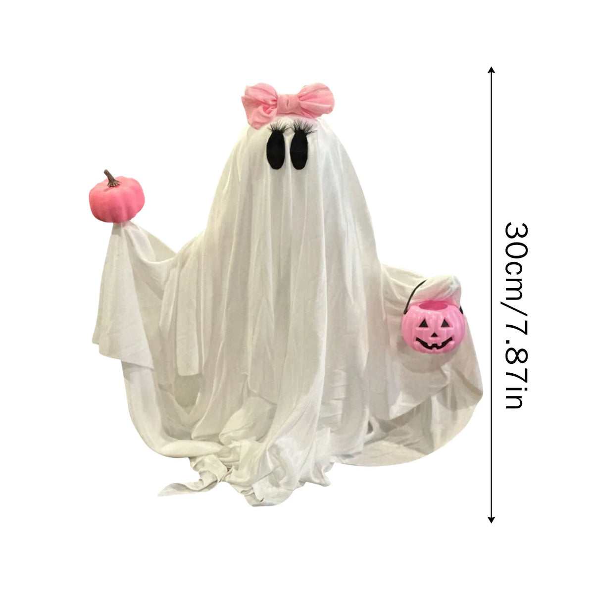 Pink Bow Ghost with Pumpkin