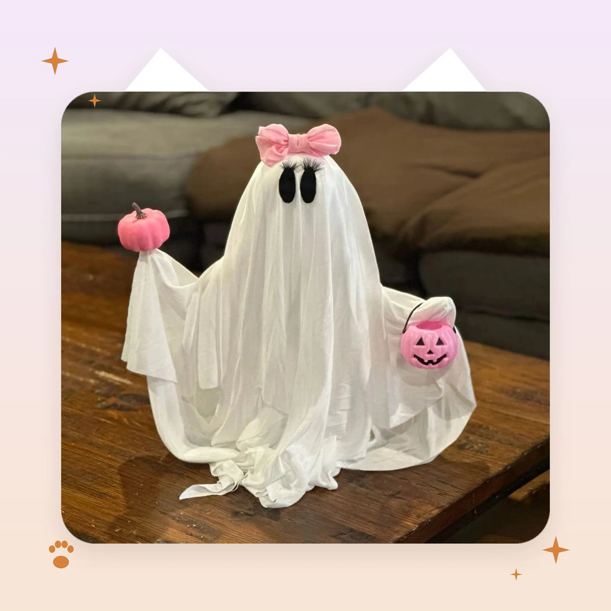 Pink Bow Ghost with Pumpkin