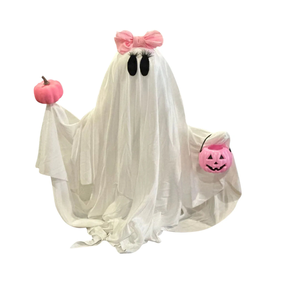 Pink Bow Ghost with Pumpkin