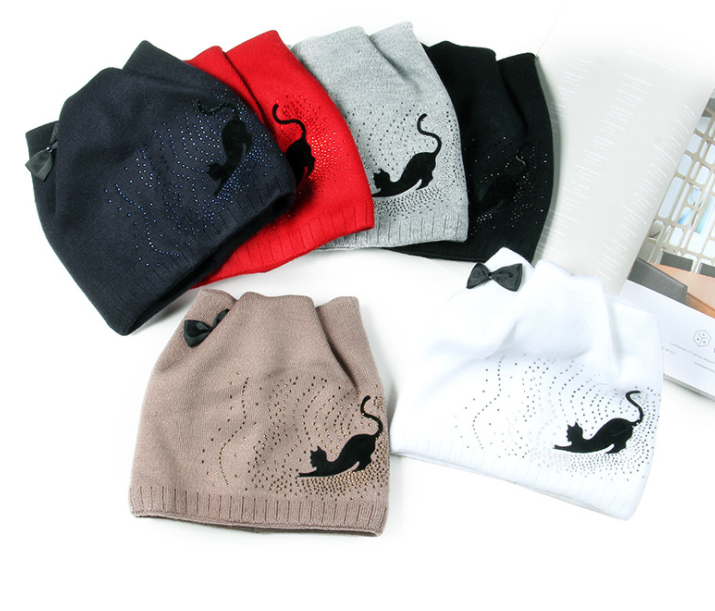 Cat Ear Knit Hat with Bow