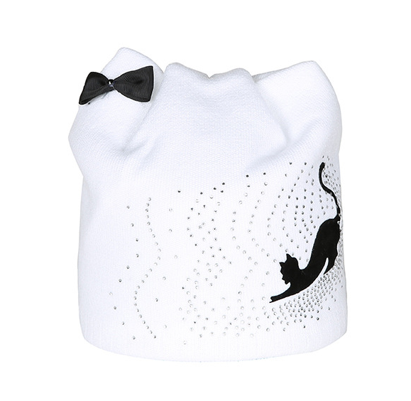 Cat Ear Knit Hat with Bow