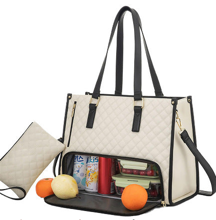 Quilted Lunch Tote with Insulated Cooler Bag