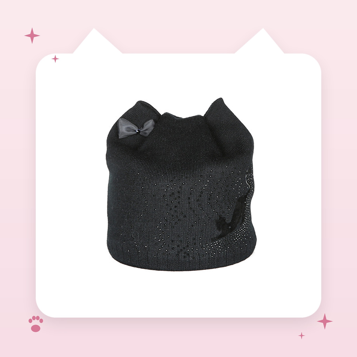 Cat Ear Knit Hat with Bow
