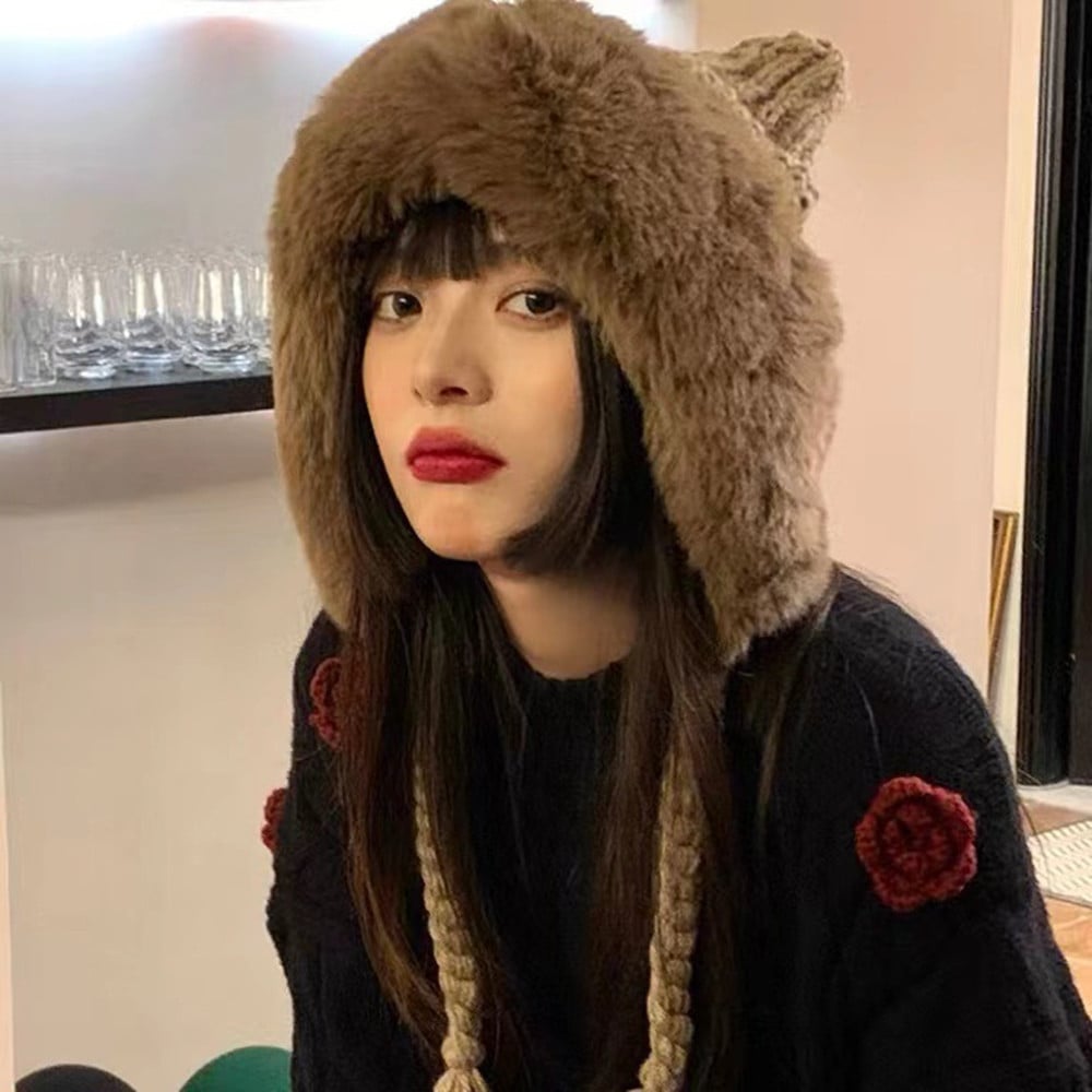 Plush Cat Ear Knit Hat