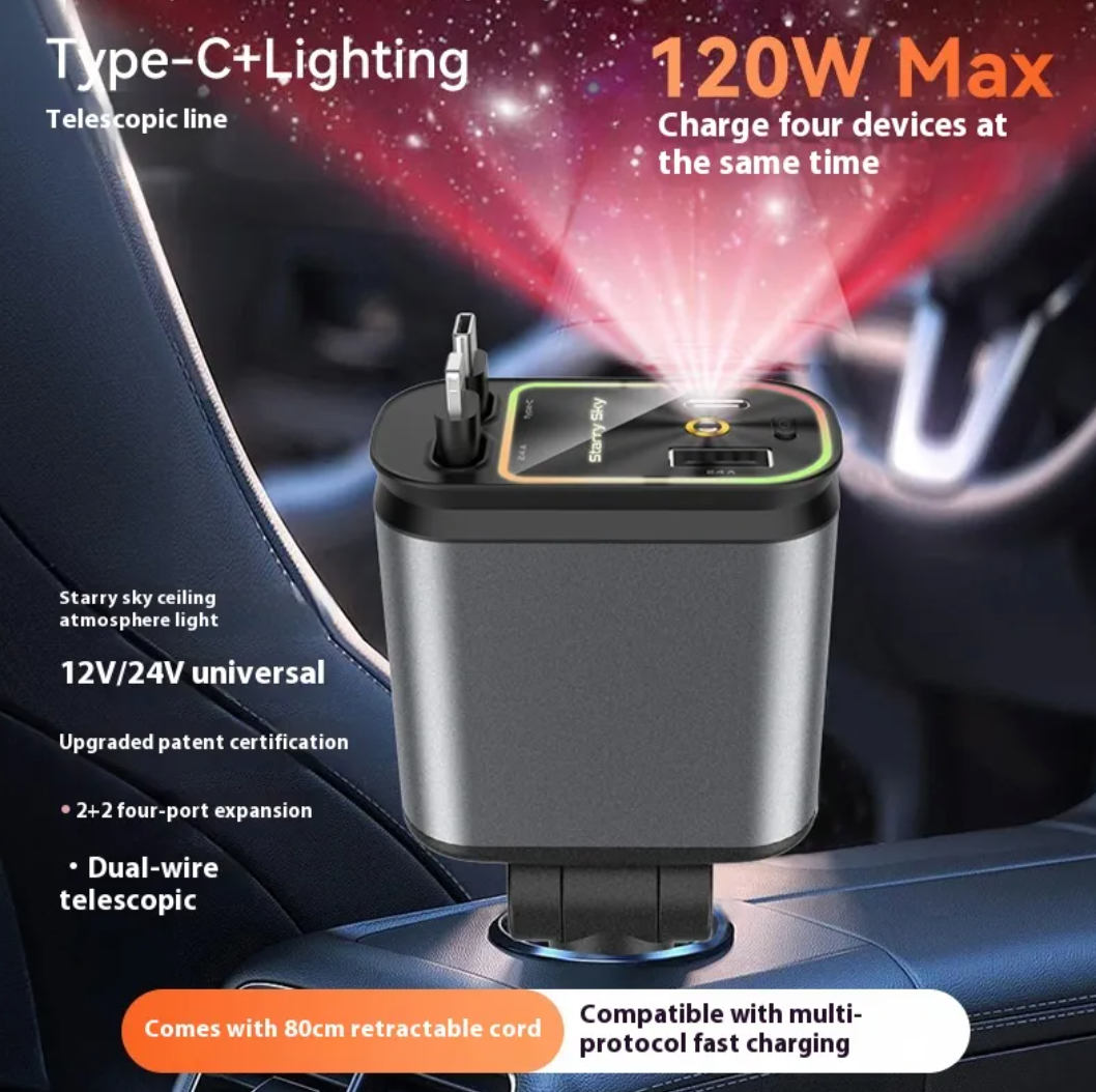 Retractable 4-in-1 Car Charger