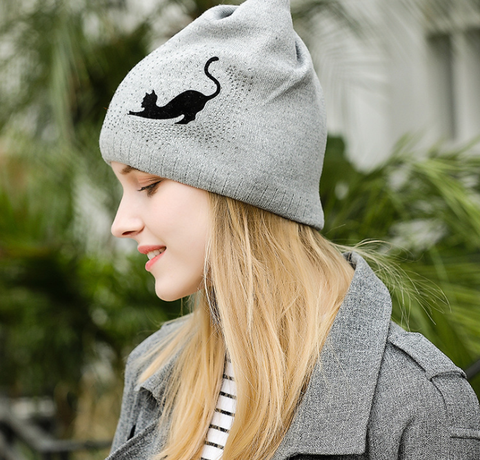 Cat Ear Knit Hat with Bow