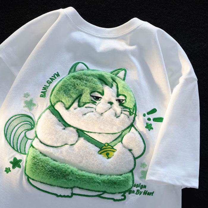 Embroidered Cartoon Cat Tee